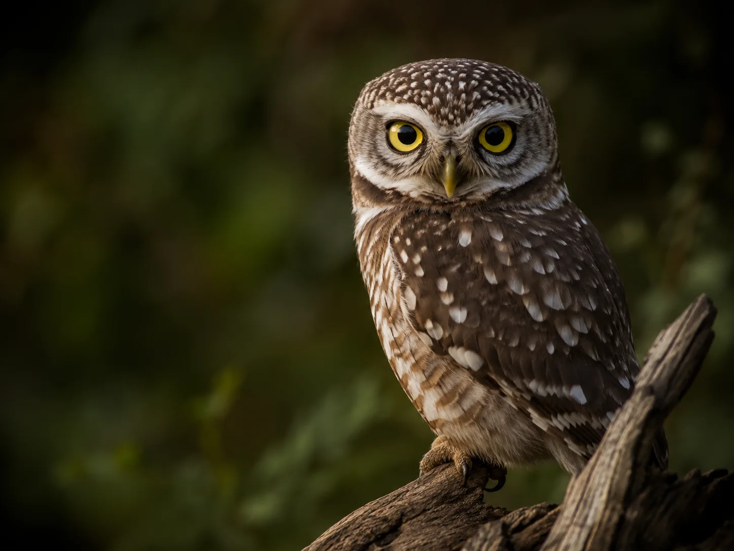 Small spotted owl perched in forest habitat