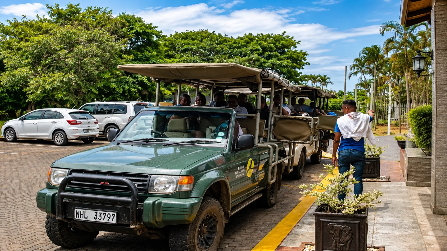 Open safari vehicle ready for a guided excursion
